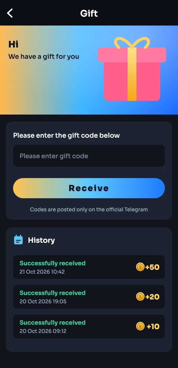 Sagar Club gift code screen