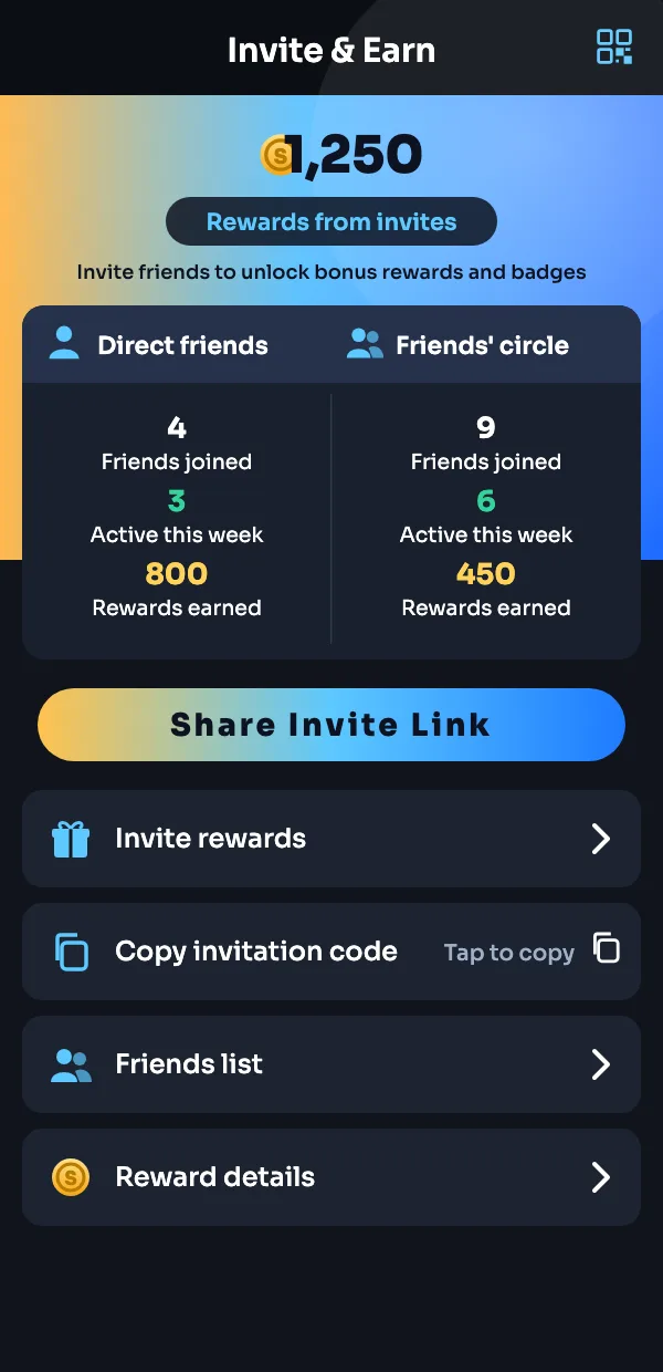 Sagar Club invite and earn screen